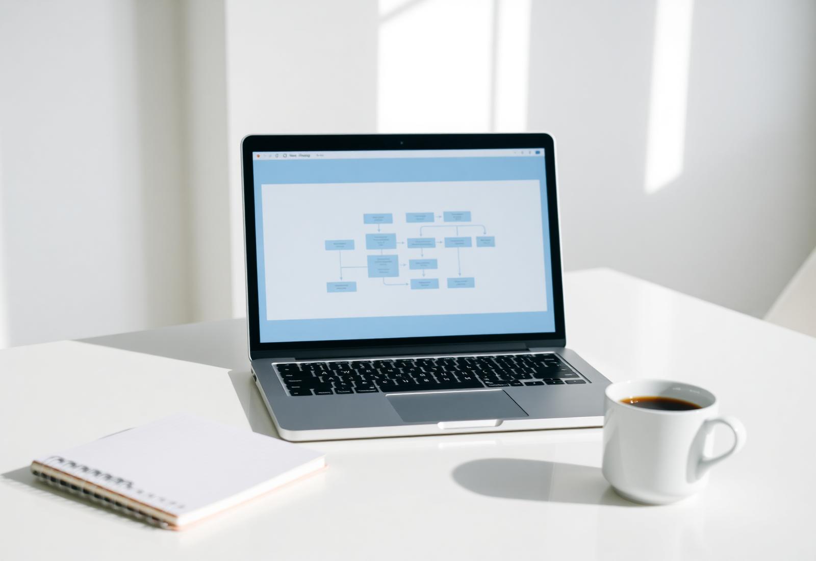 A practical business workflow running on a laptop in a bright workspace